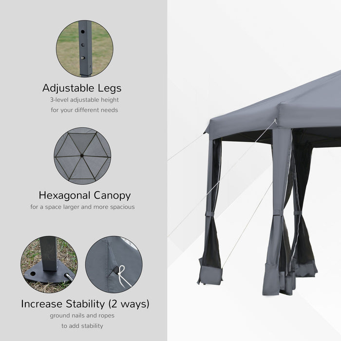 Hexagonal Pop Up Gazebo With Sides, Travel Case, 3.2m