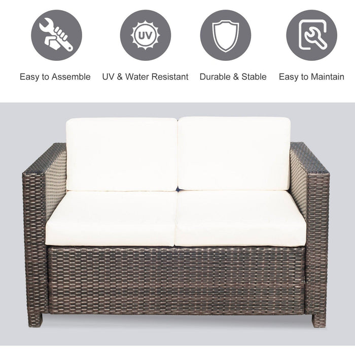 2 Seater Outdoor Rattan Sofa, Wicker Patio Loveseat