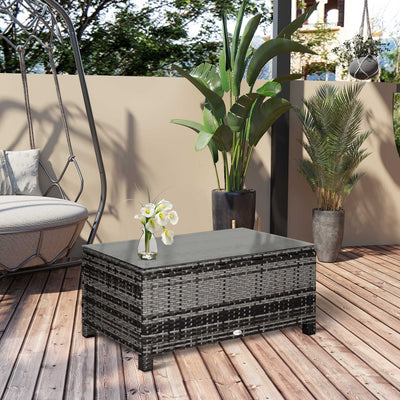 Outdoor Rattan Coffee Table, Iron Frame, Glass Top Outsunny