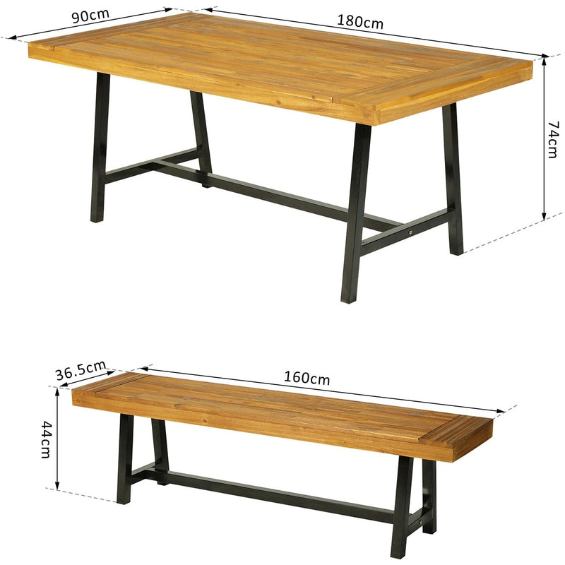 Outdoor Table and Bench Set, Acacia Wood