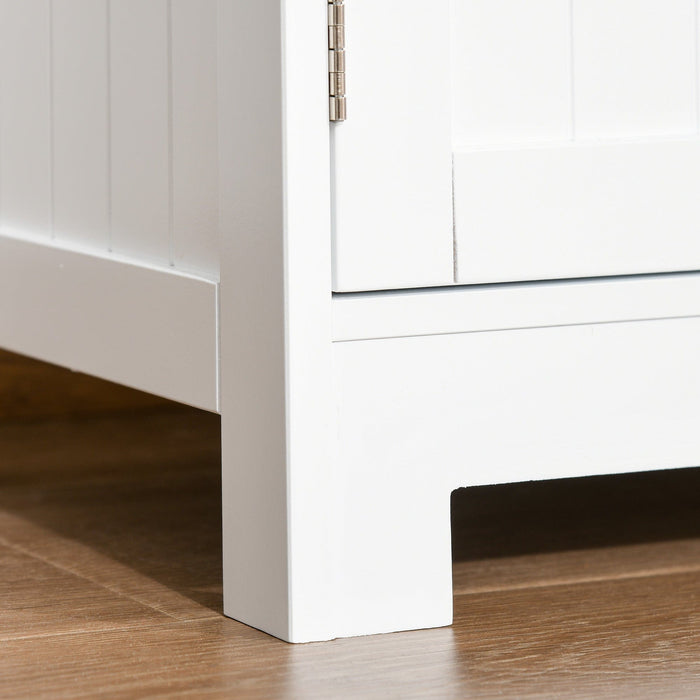 White Bathroom Floor Cabinet with Tempered Glass Doors