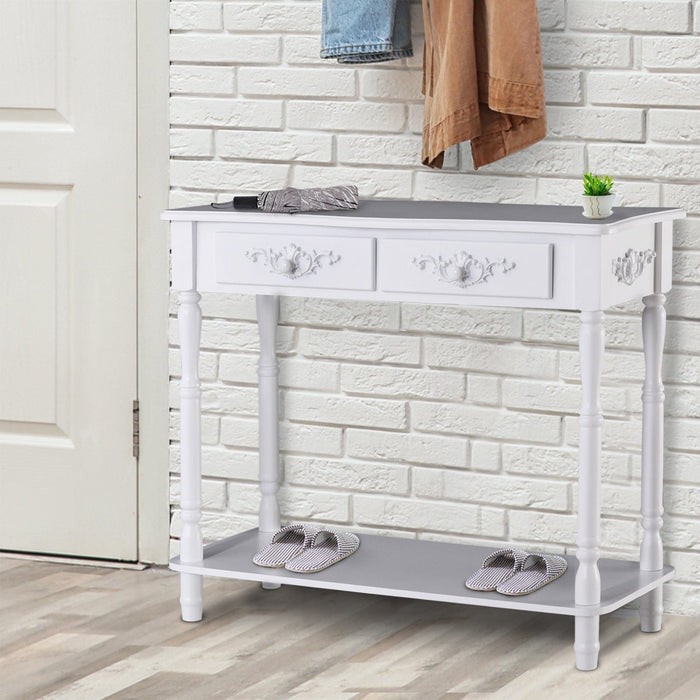 Modern Console Table For Entryway - Shelves, Drawers - Ivory