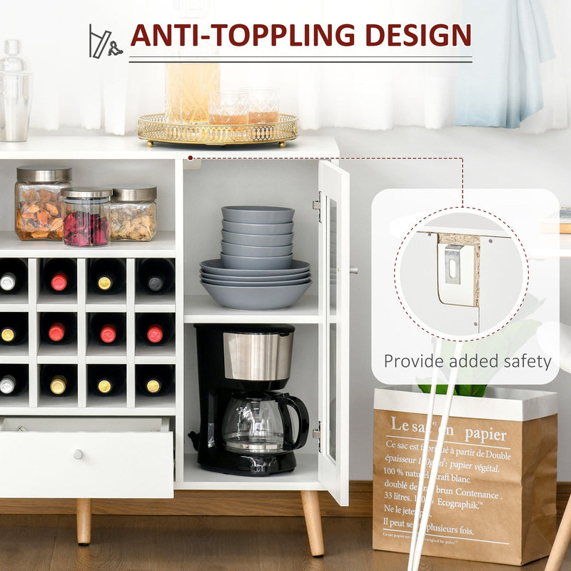 White Modern Sideboard with Glass Doors, Drawer, Wine Rack