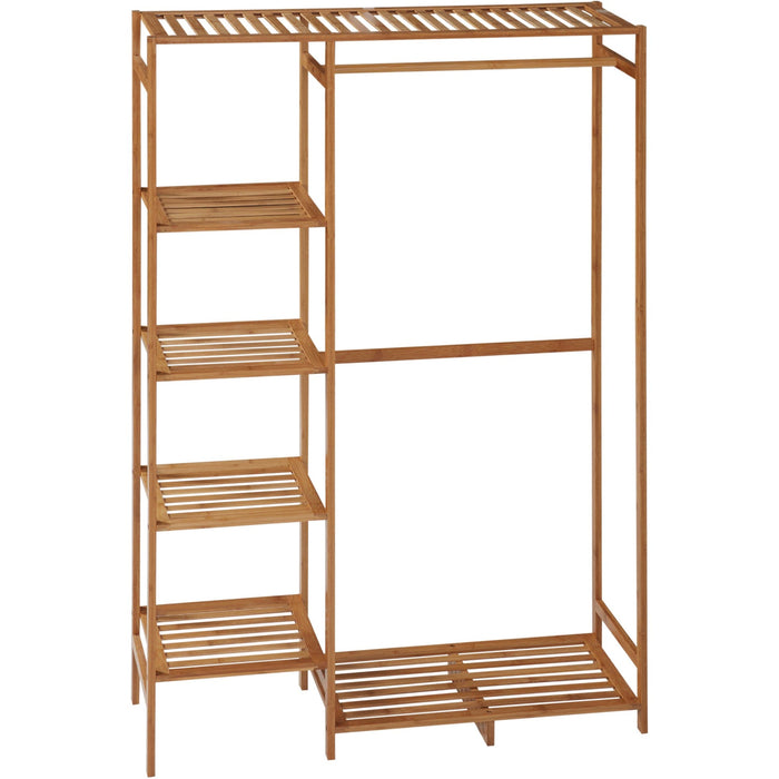 6-Tier Bamboo Clothes Rack with Hanging Rod