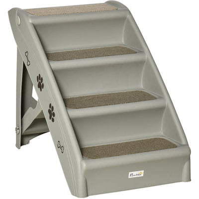 Grey 4-Step Pet Stairs (62x38x49.5cm) Pawhut