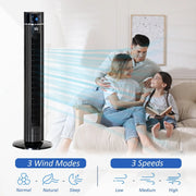 42" Anion Tower Fan with Remote, 3 Speed, Oscillation, Black Homcom