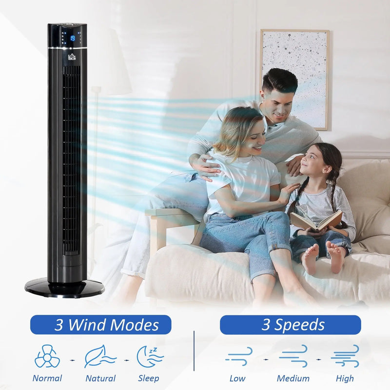 42" Anion Tower Fan with Remote, 3 Speed, Oscillation, Black Homcom