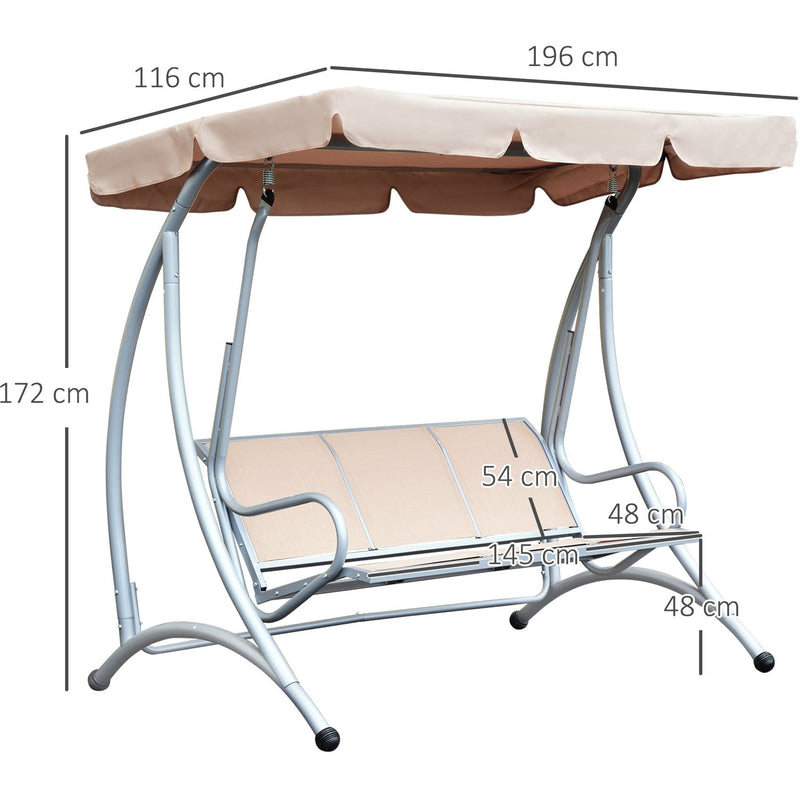 Deluxe 3 Seater Garden Swing Chair with Adjustable Canopy Outsunny