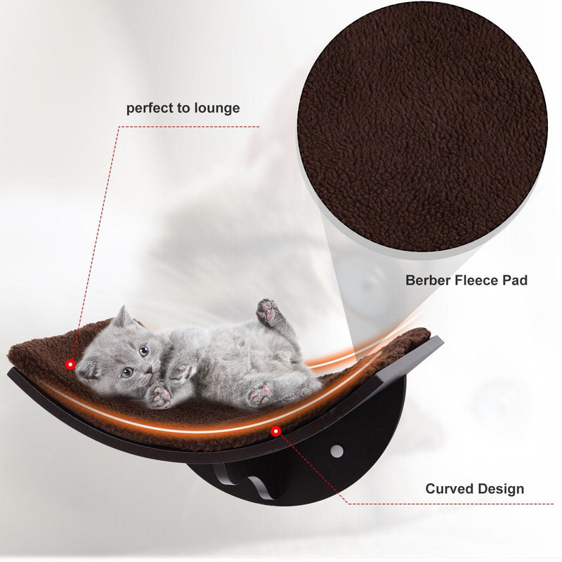 Brown Wall-Mounted Cat Shelf Bed w/ Fleece Cushion