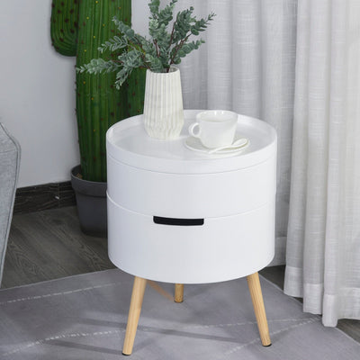 Rotating Side Coffee Table with Detachable Tray, White Homcom