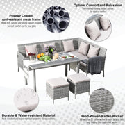 Stylish 6 Seat Garden Dining Set, Corner Sofa, Table & Stools Outsunny