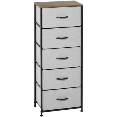 Tall 5 Drawer Fabric Storage Chest, Grey Homcom