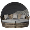 Rattan Garden Day Bed With Canopy, Grey Outsunny