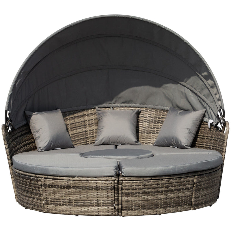 Rattan Garden Day Bed With Canopy, Grey
