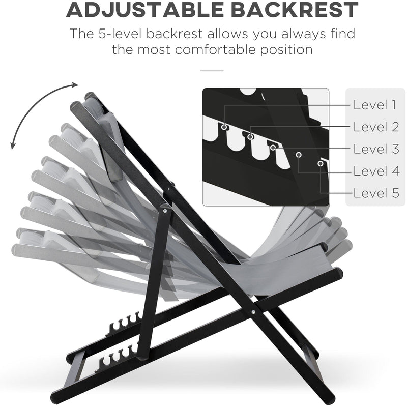 Set of 2 Folding Deck Chairs, Grey