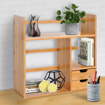 Bamboo Desktop Bookshelf Desk Organiser with 2 Drawers Homcom