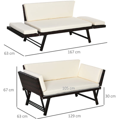 2 Seater Rattan Sofa Daybed Bench with Cushions Outsunny