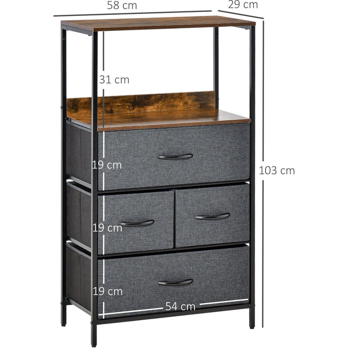 Black 4-Drawer Chest with Fabric Bins