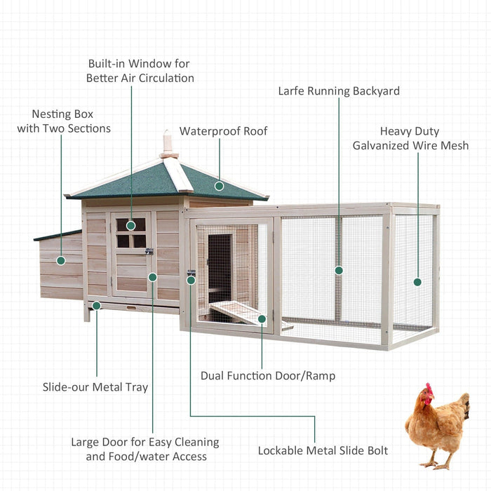 Chicken House With Run, Nesting Box, 196x76x97cm