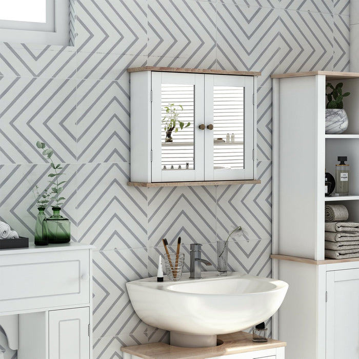 White Wall Mounted Bathroom Mirror Cabinet With Double Doors