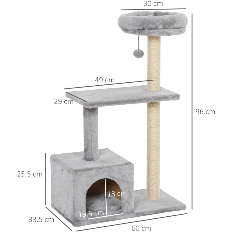 Grey 3-Tier Sisal Rope Cat Scratching Tree