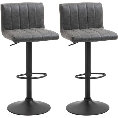 Grey Leather Barstools With Backs Set of 2 Homcom
