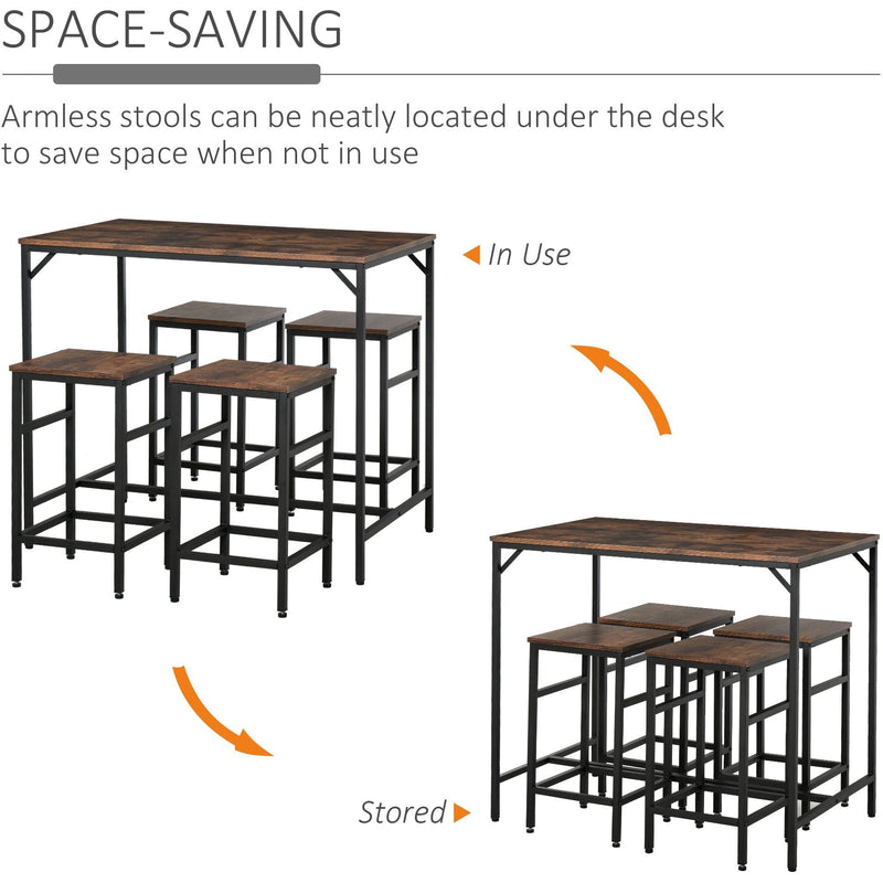 5pc Industrial Bar Table and Stool Set