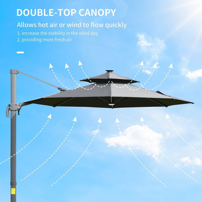 3m Cantilever Parasol With Solar Lights, Power Bank