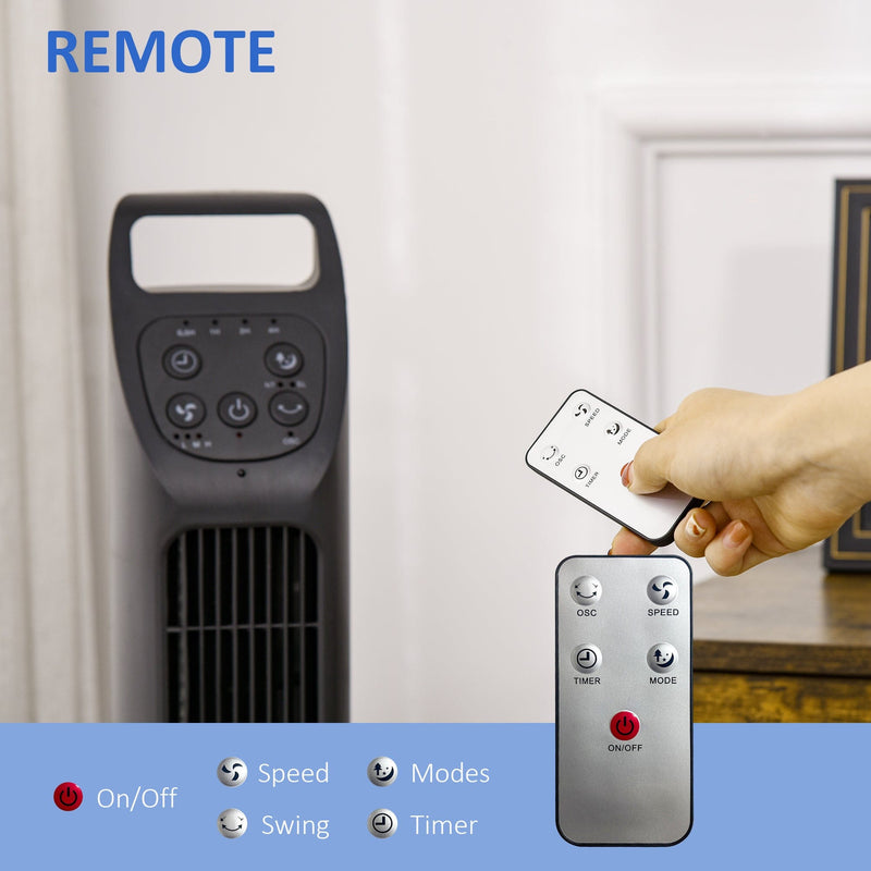Oscillating Tower Fan, Remote, Timer, 3 Speed, Black Homcom