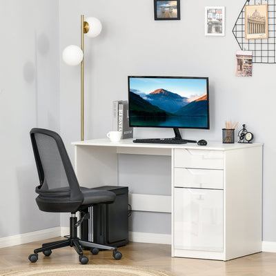 High Gloss Desk With Drawers, Storage Cabinet, White Homcom