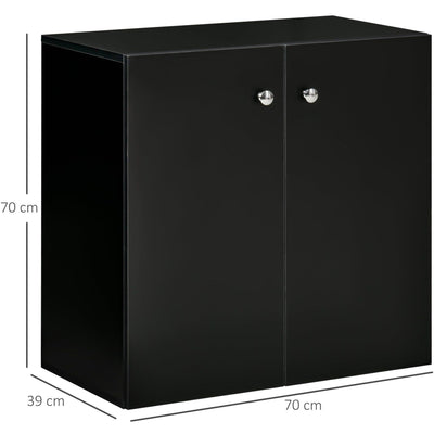 Small Cabinet With Doors, 2 Shelves, 70 x 39 x 70cm, Black Homcom