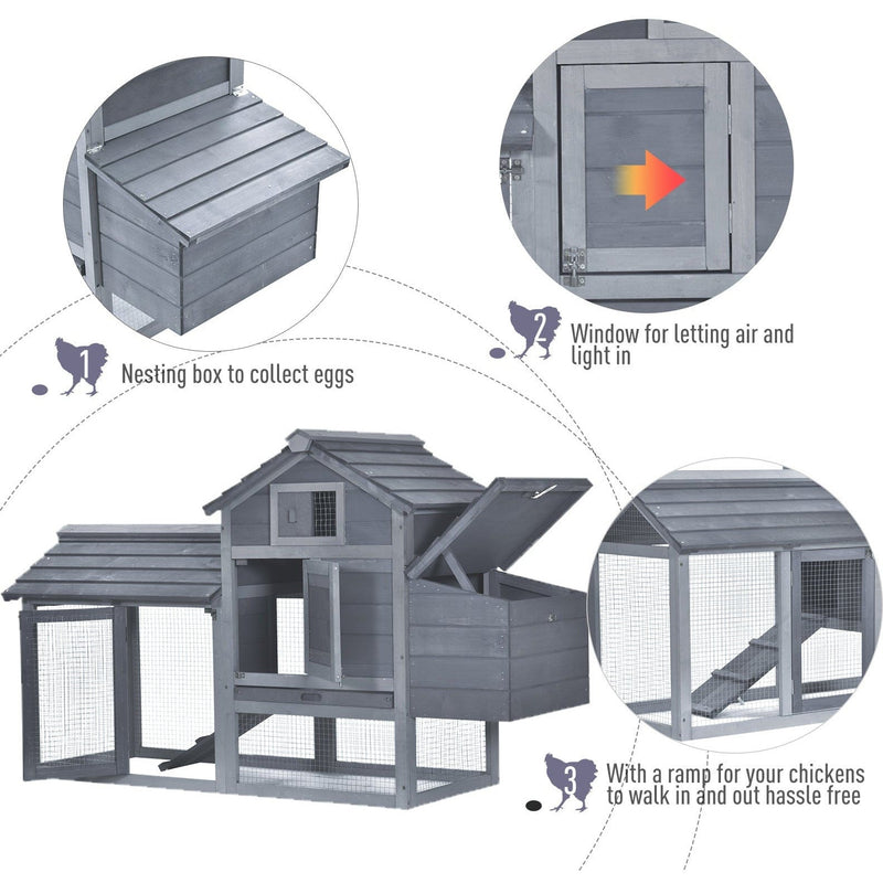 Chicken Coop and Run, For 2 Chickens, 150.5x54x87cm