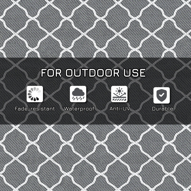 Outsunny Reversible Outdoor Rug with Carry Bag and Ground Stakes, Waterproof Plastic Straw Mat for Backyard, Deck, RV, Picnic, Camping Grey & White Outsunny