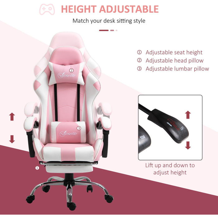 Pink Gaming Chair with Lumbar Support & Swivel Wheels