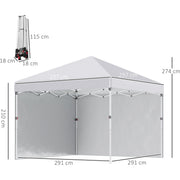 Outsunny 3x3m Pop Up Gazebo, White, 2 Sidewalls Outsunny