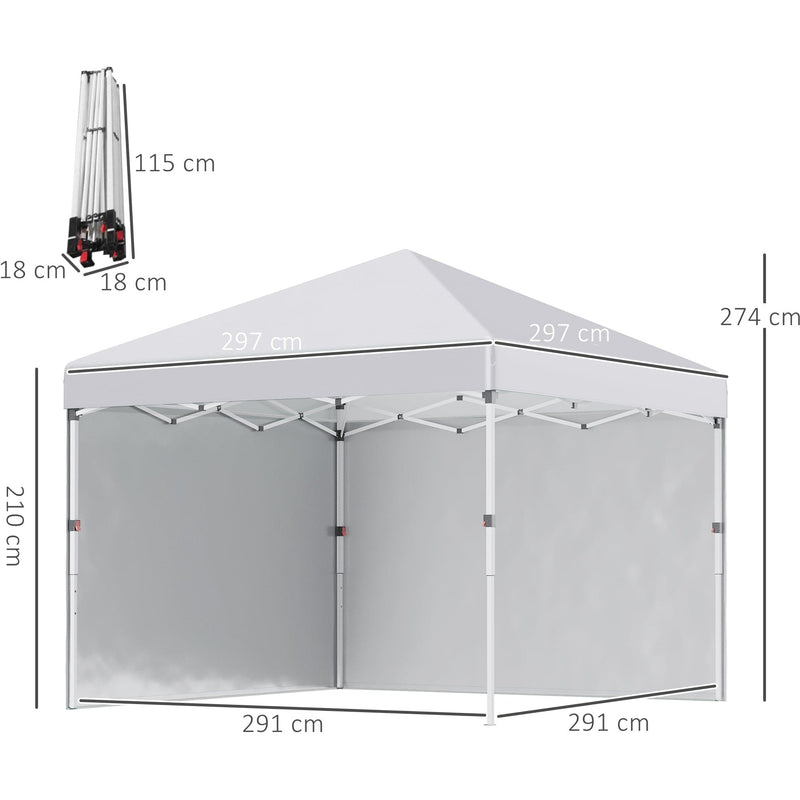 Outsunny 3x3m Pop Up Gazebo, White, 2 Sidewalls Outsunny