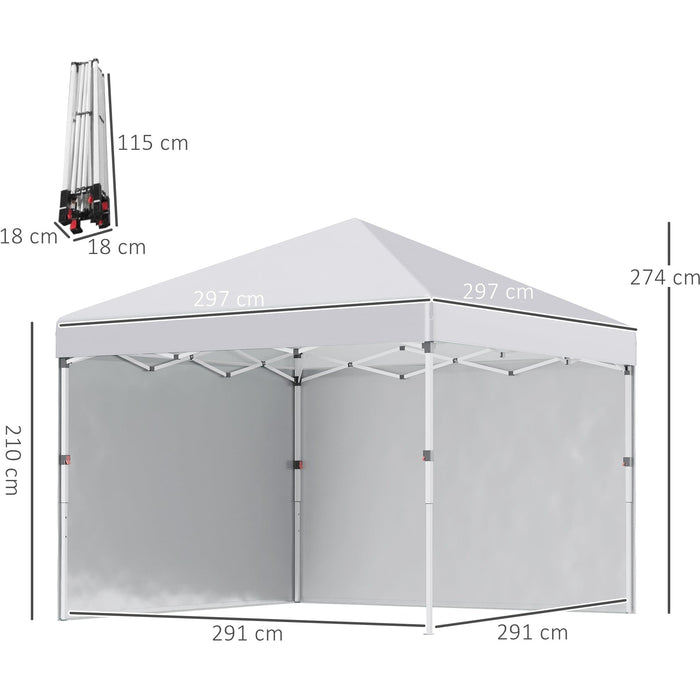 Outsunny 3x3m Pop Up Gazebo, White, 2 Sidewalls