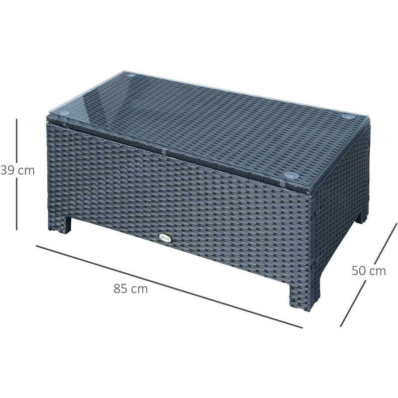 Rattan Coffee Table with Tempered Glass Top & Iron Frame