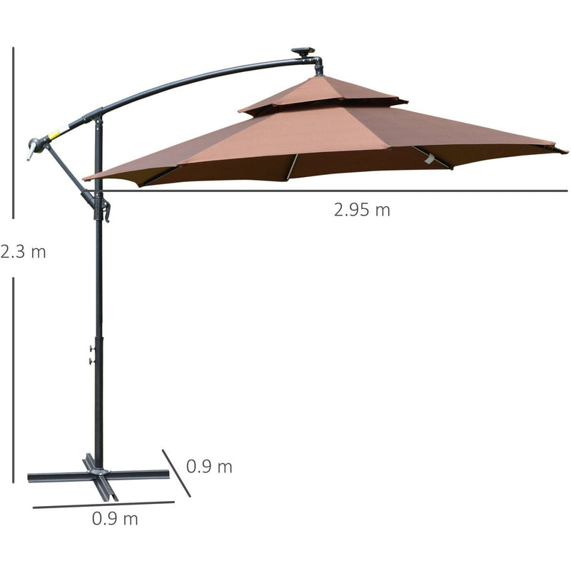 3m Cantilever Parasol With Solar Lights, Double Roof