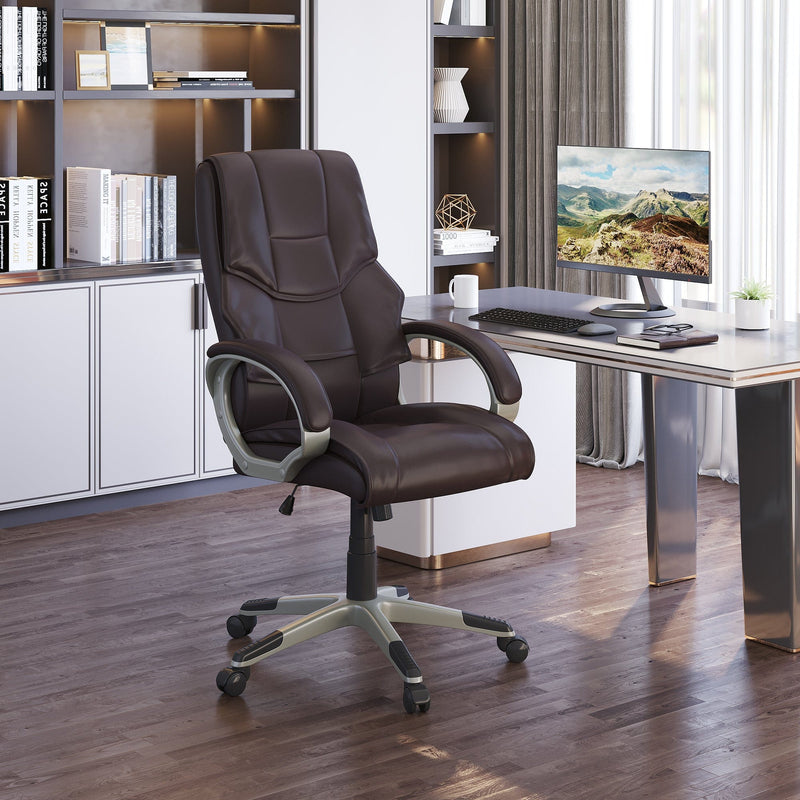 Brown High-Back Home Office Chair with Adjustable Height