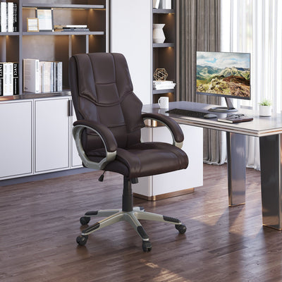 Brown High-Back Home Office Chair with Adjustable Height Homcom