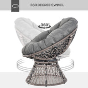 Outsunny 360° Swivel Rattan Papasan Moon Bowl Chair Round Lounge Garden Wicker Basket Seat with Padded Cushion Oversized for Outdoor Indoor, Grey Outsunny