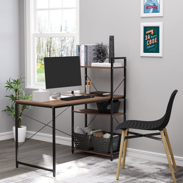 Industrial Style Computer Desk with Bookshelf, Metal Frame