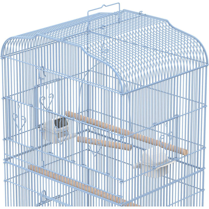 Large Metal Bird Cage With Breeding Stand, Wheels, Blue