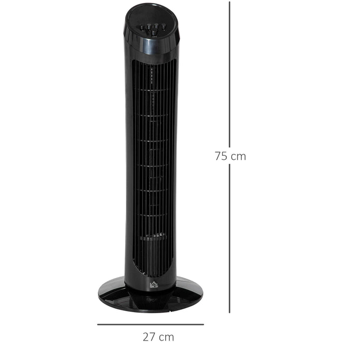 Black 30" Oscillating Tower Fan: 3 Speeds, Ultra Slim