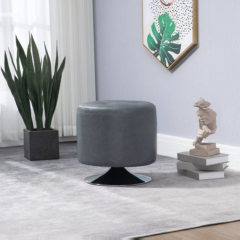 HOMCOM 360° Swivel Foot Stool Round PU Ottoman with Thick Sponge Padding and Solid Steel Base, Grey Homcom