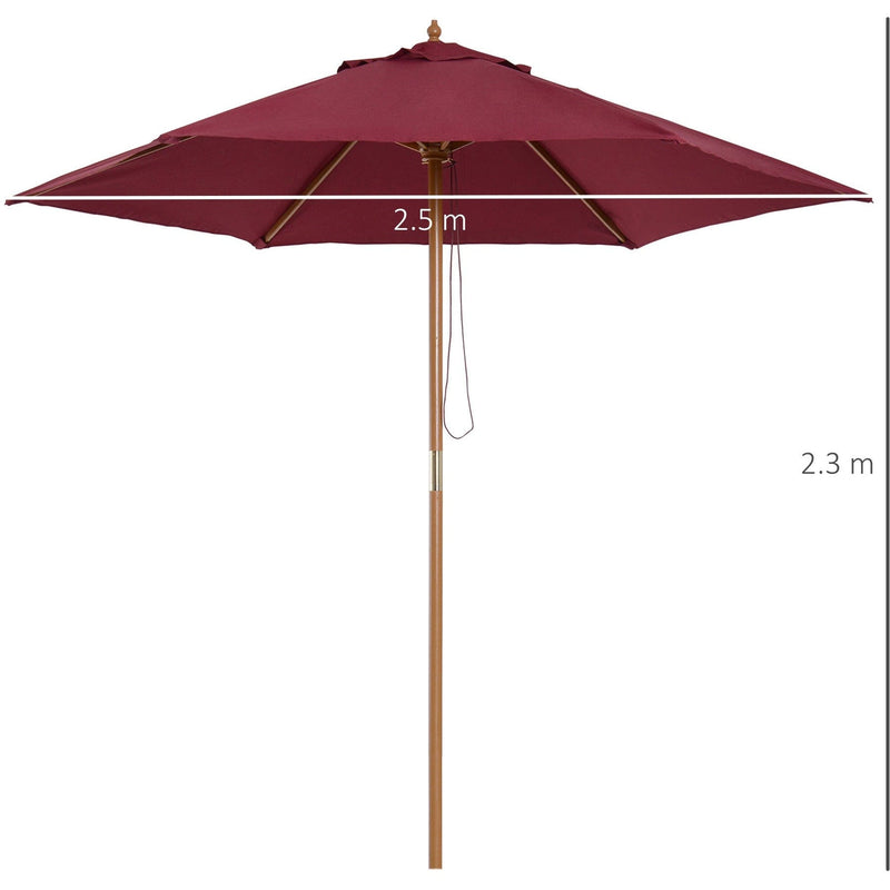 2.5m Wooden Garden Sun Shade Parasol