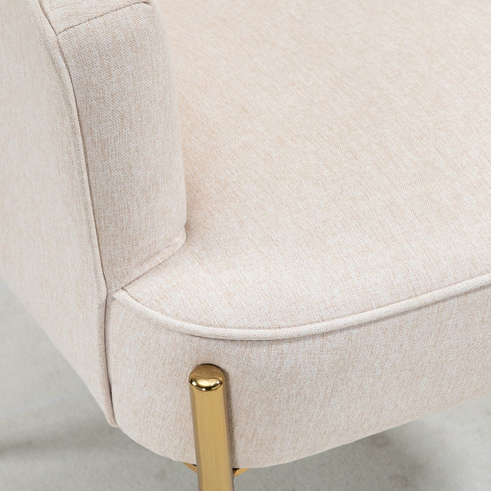 White Fabric Armchair with Gold Metal Legs