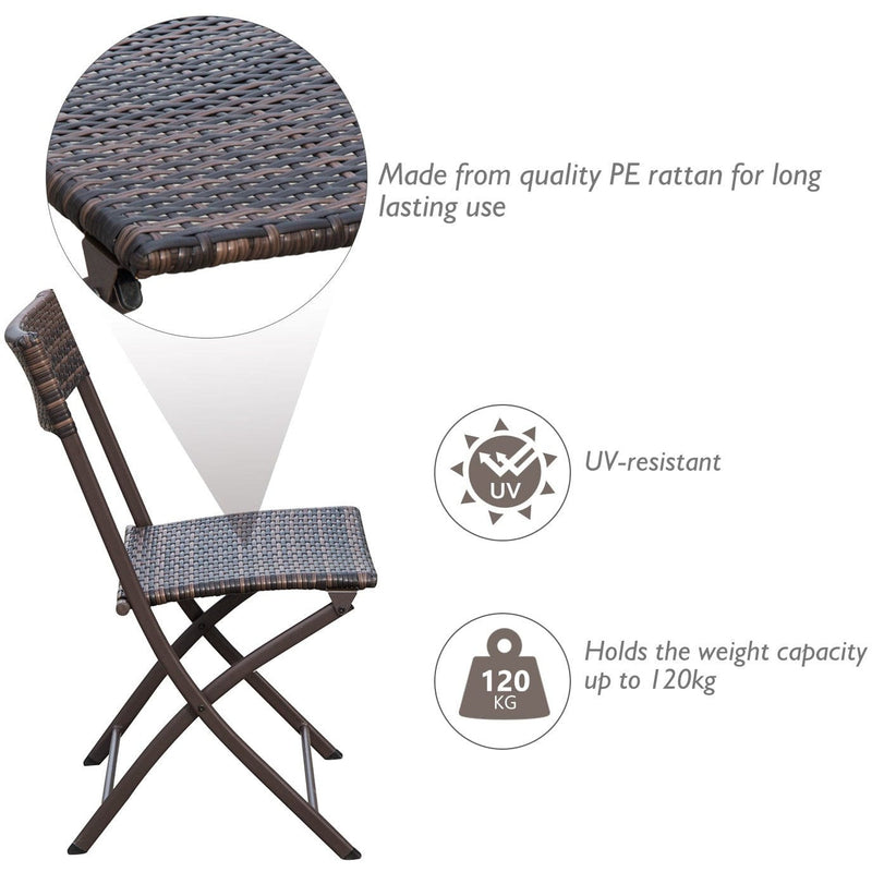 2 Seater Rattan Bistro Set with Glass Coffee Table - Brown