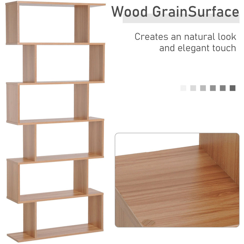 Wooden S Shape Storage Display, 6 Shelves, Room Divider